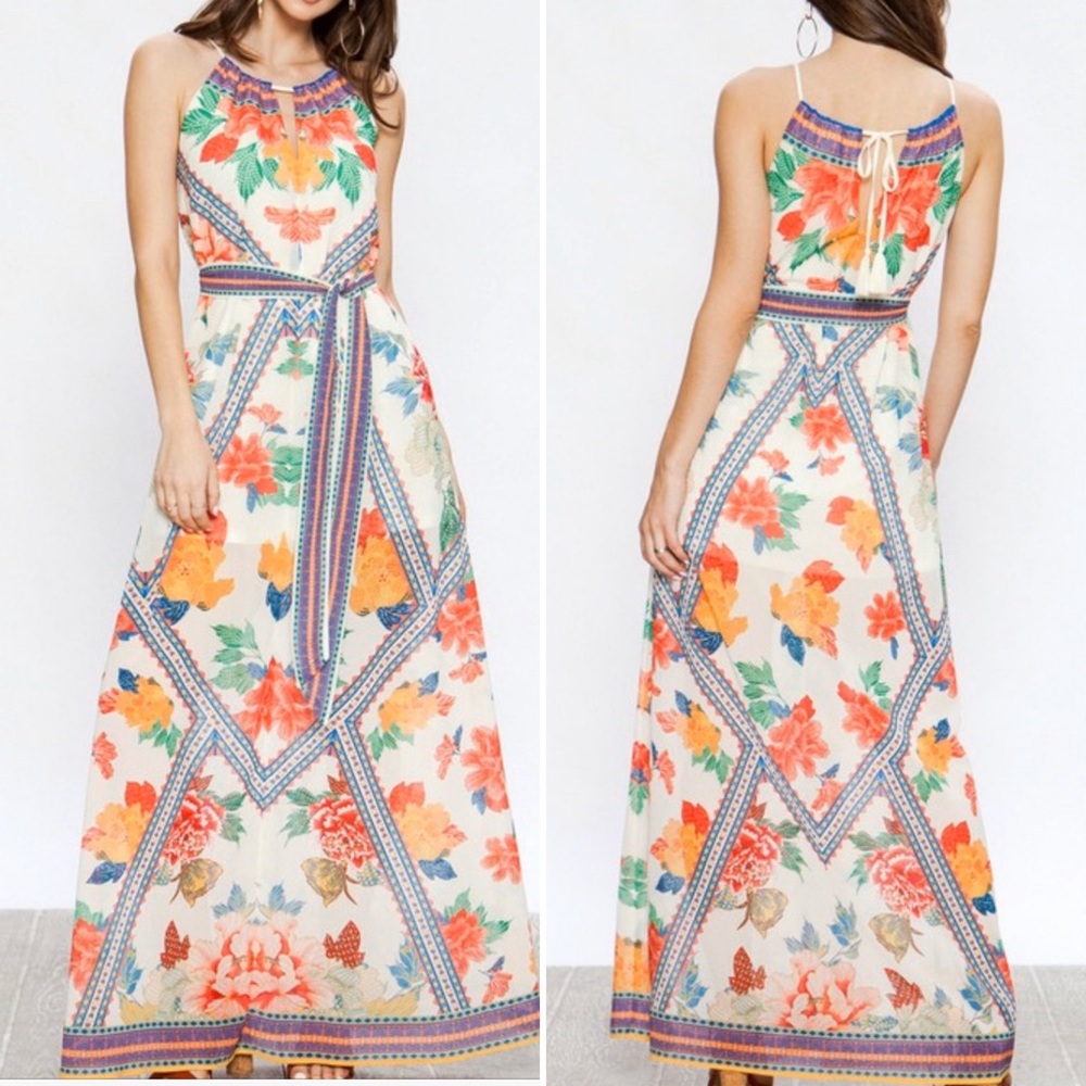 Halter Neck Floral Maxi Dress